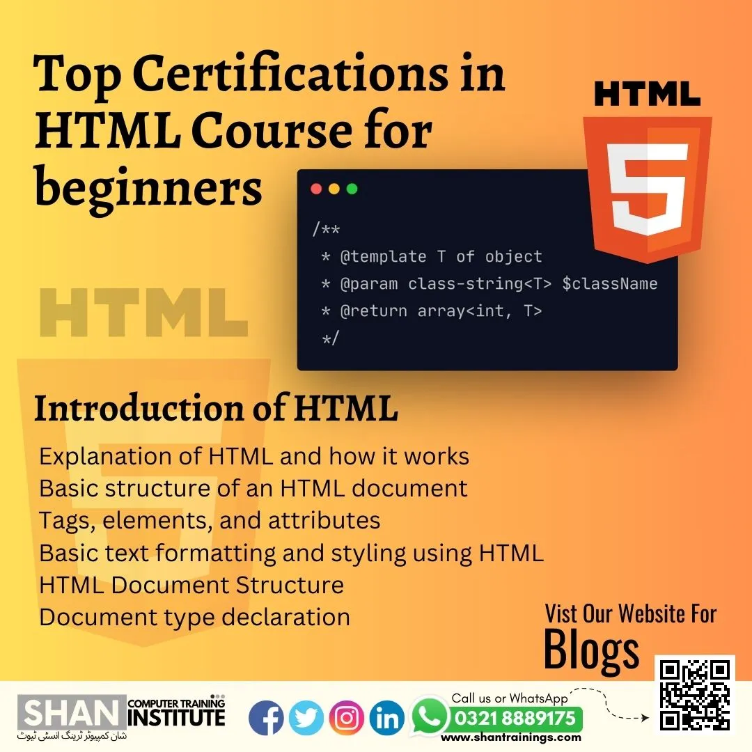 Top Certifications in HTML Course for beginners